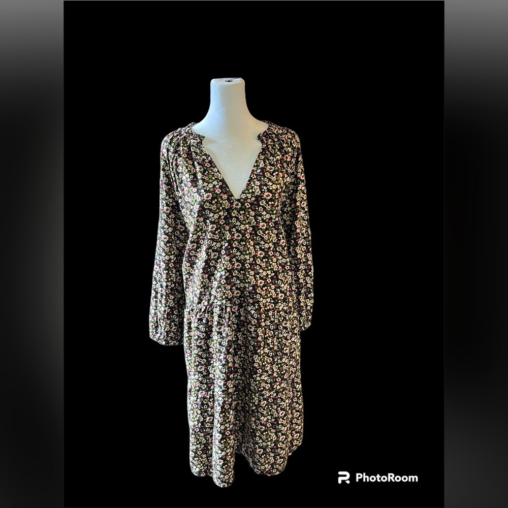 2X The Drop Women’s @caralynmirand Ruffle Neck Tiered Mini Dress Black Floral